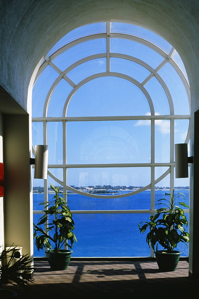 Seascape through a glass window, Castle harbor hotel, Bermuda