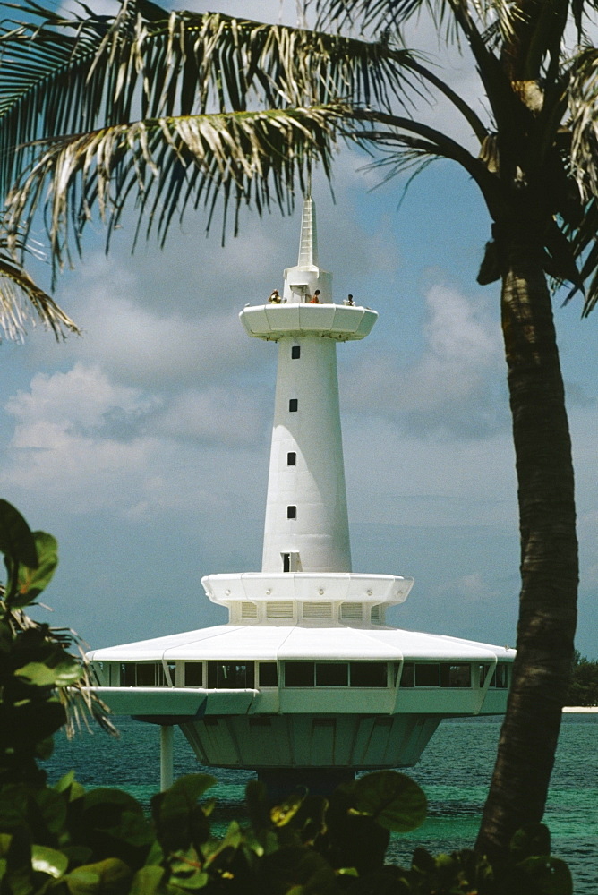 Spectacular view of a lighthouse at Coral World, Nassau, Bahamas.