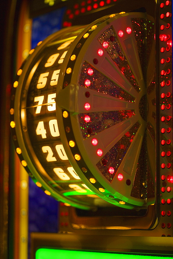 Close-up of an illuminated number wheel in a casino, Las Vegas, Nevada, USA