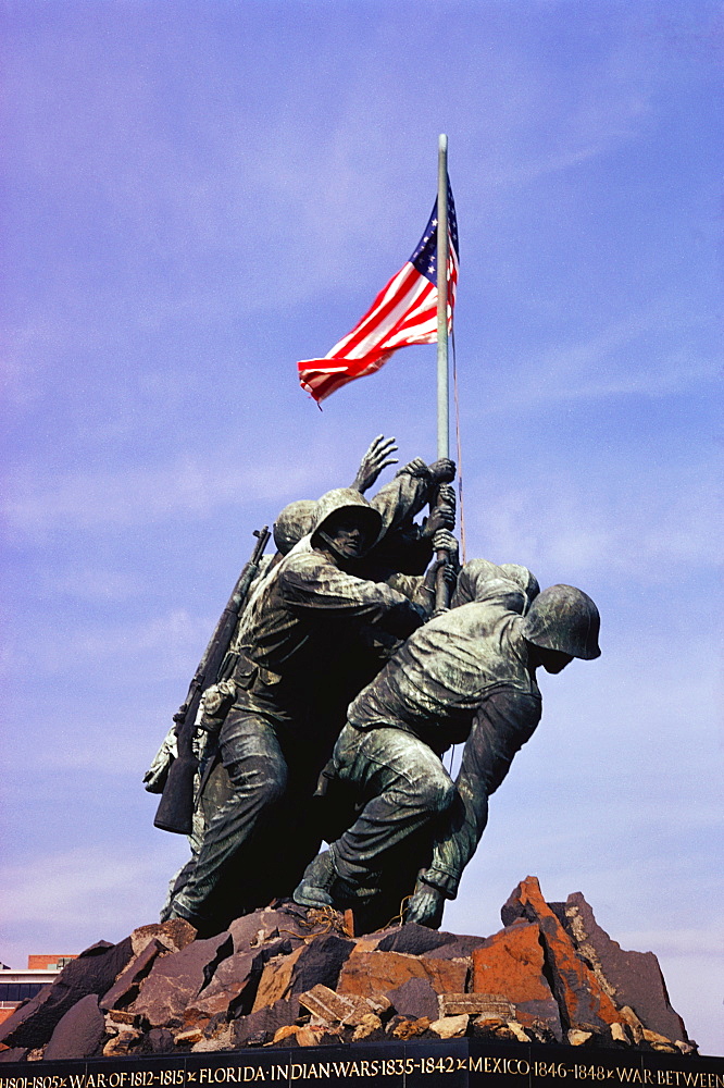 Low angle view of war memorials, Iwo Jima Memorial, Virginia, USA