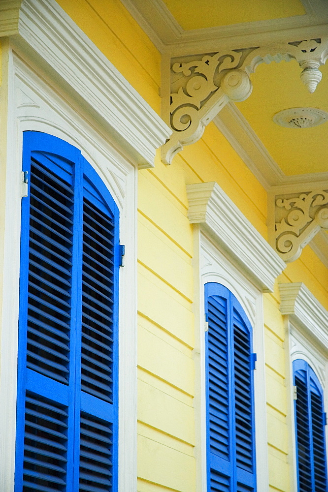 Low angle view of closed doors of a building, New Orleans, Louisiana, USA