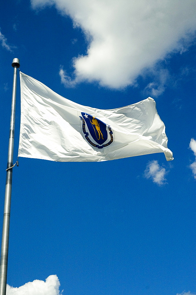 Low angle view of a flag fluttering in the wind, Boston, Massachusetts, USA