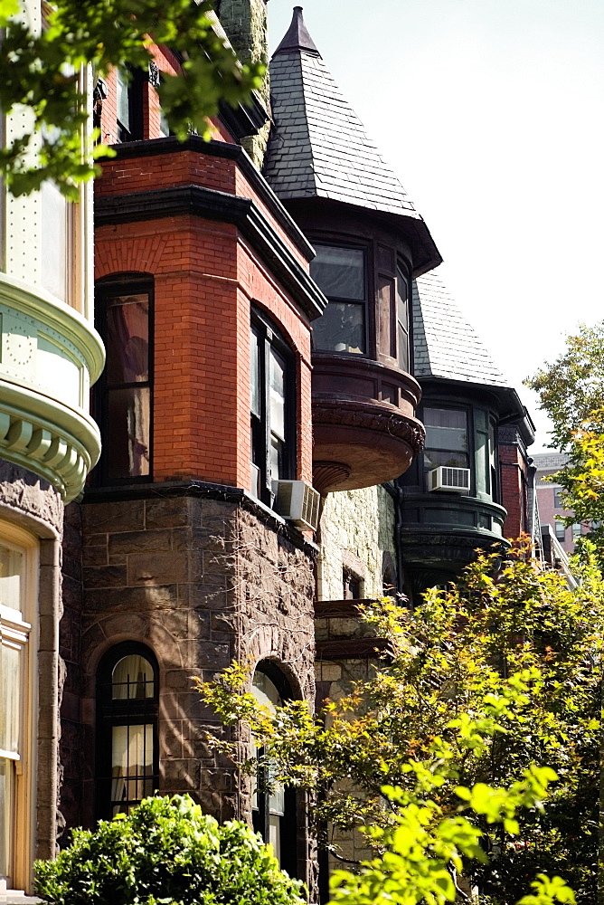 Low angle view of apartment buildings, Washington DC, USA