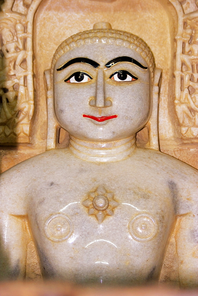 Marble statue of a religious figure in a temple, Jaisalmer, Rajasthan, India