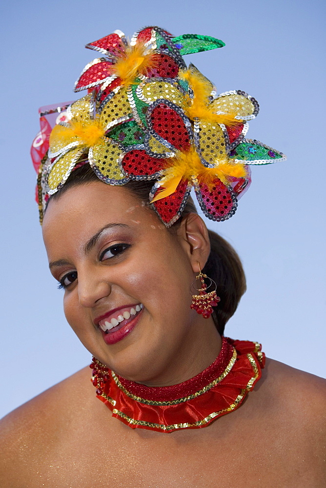 Portrait of a teenage girl wearing a costume in a traditional festival