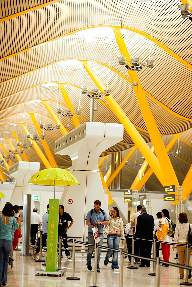 Large group of people at an airport, Madrid, Spain