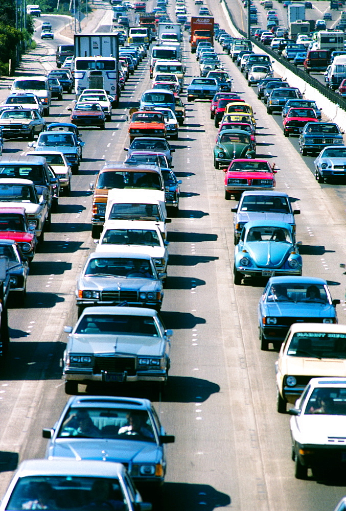 Traffic on San Diego freeway in west Los Angeles , California