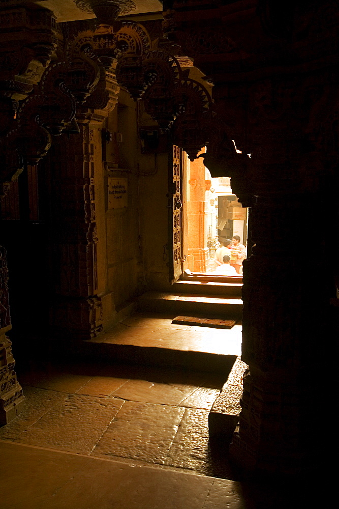 Interiors of a temple seen from a window, Jain Temple, Jaisalmer, Rajasthan, India