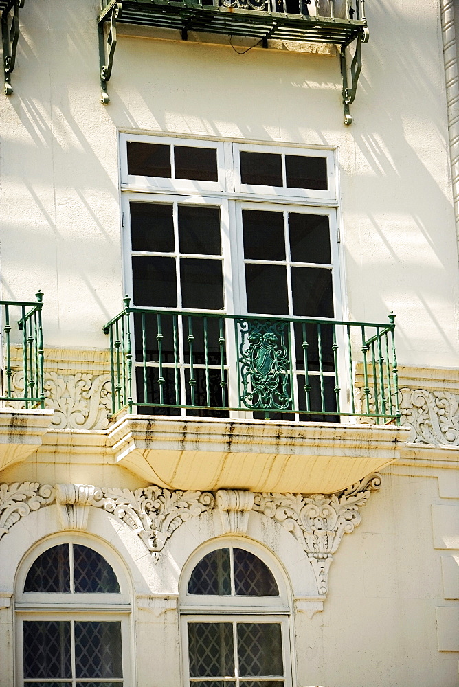 Low angle view of an ornate balcony on a building, El Mirador Apartments, Los Angeles, California, USA