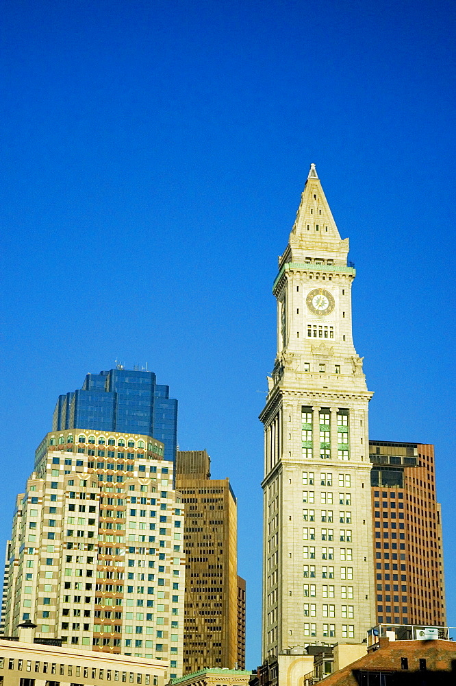 Low angle view of buildings in a city, Custom House, Boston, Massachusetts, USA