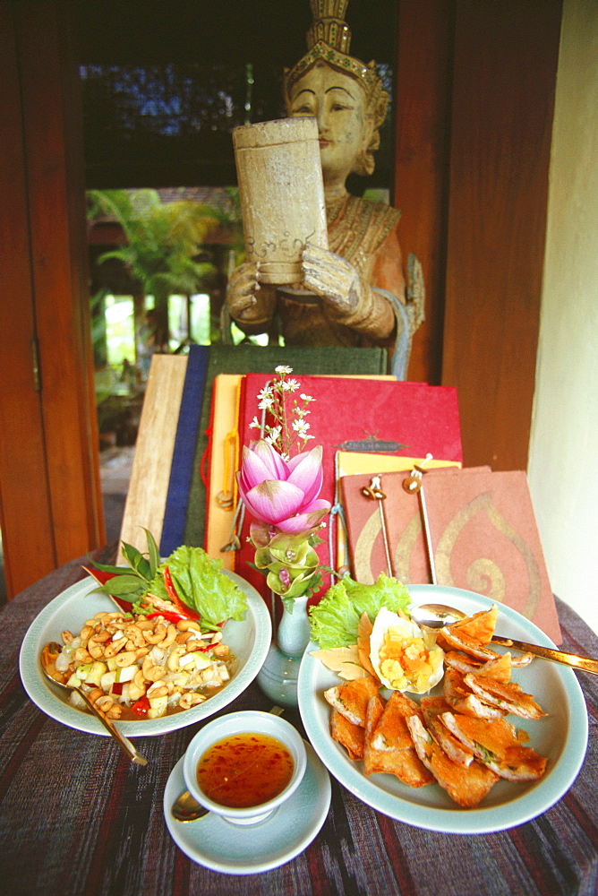 Close-up of food served on plates