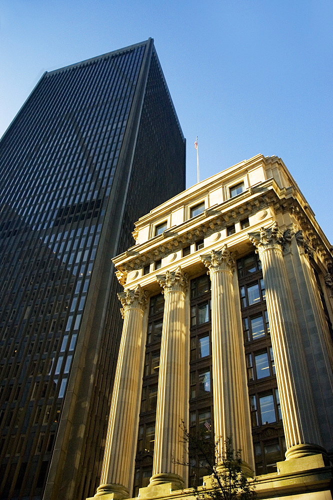 Low angle view of columns of a building, Old Courthouse, Boston, Massachusetts, USA