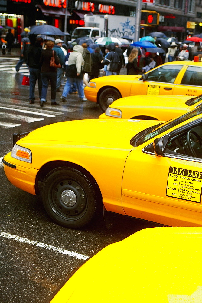 Yellow taxi waiting at the zebra crossing