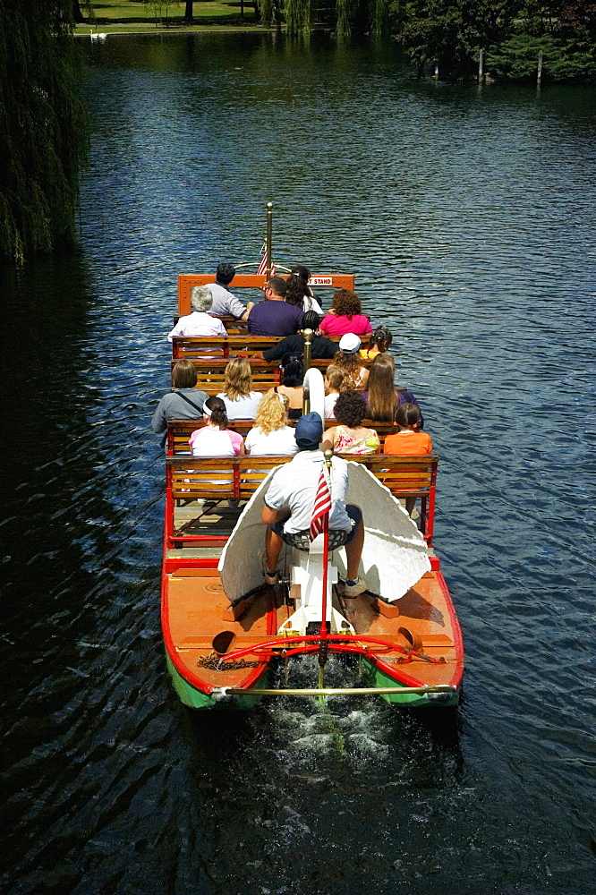 High angle view of people boating in a lake, Boston Public Garden, Boston, Massachusetts, USA