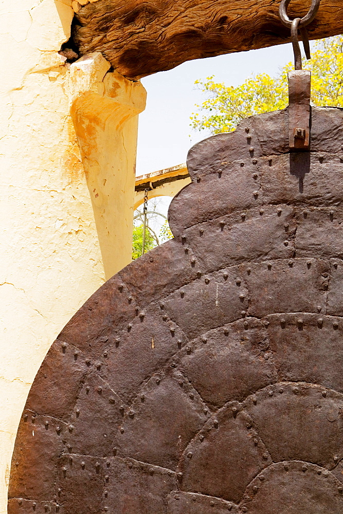 Close-up of a metal gong, Jantar Mantar, Jaipur, Rajasthan, India