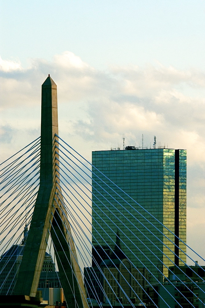 Bridge in a city, Leonard P. Zakim Bunker Hill Bridge, Boston, Massachusetts, USA