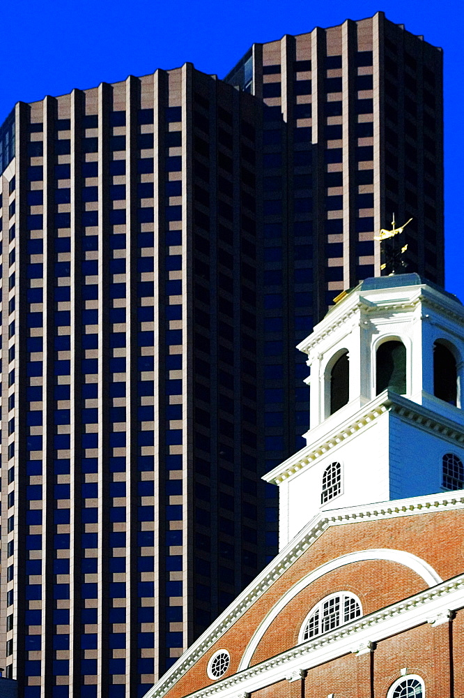 Low angle view of buildings in a city, Faneuil Hall, Boston, Massachusetts, USA