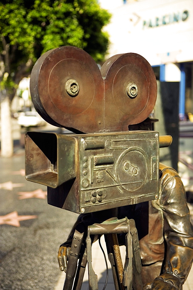 Close-up of the statue of a filmmaker, Los Angeles, California, USA