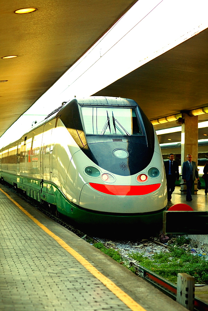 Train at a railroad station platform, Rome, Italy