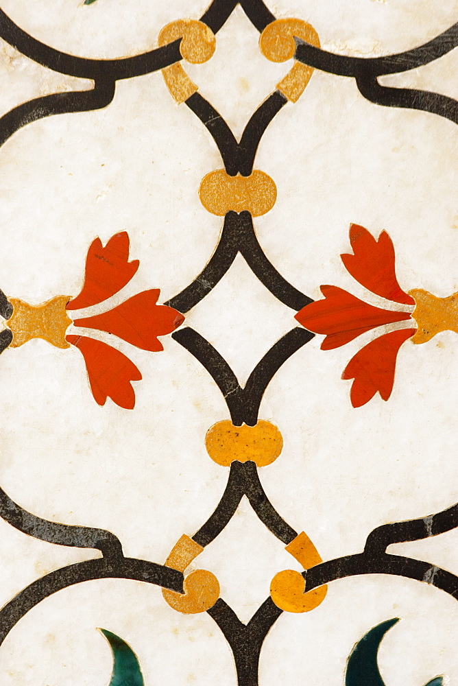 Close-up of marble inlay, Taj Mahal, Agra, Uttar Pradesh, India