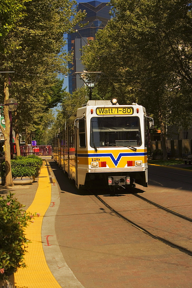 Cable car moving on a railroad track