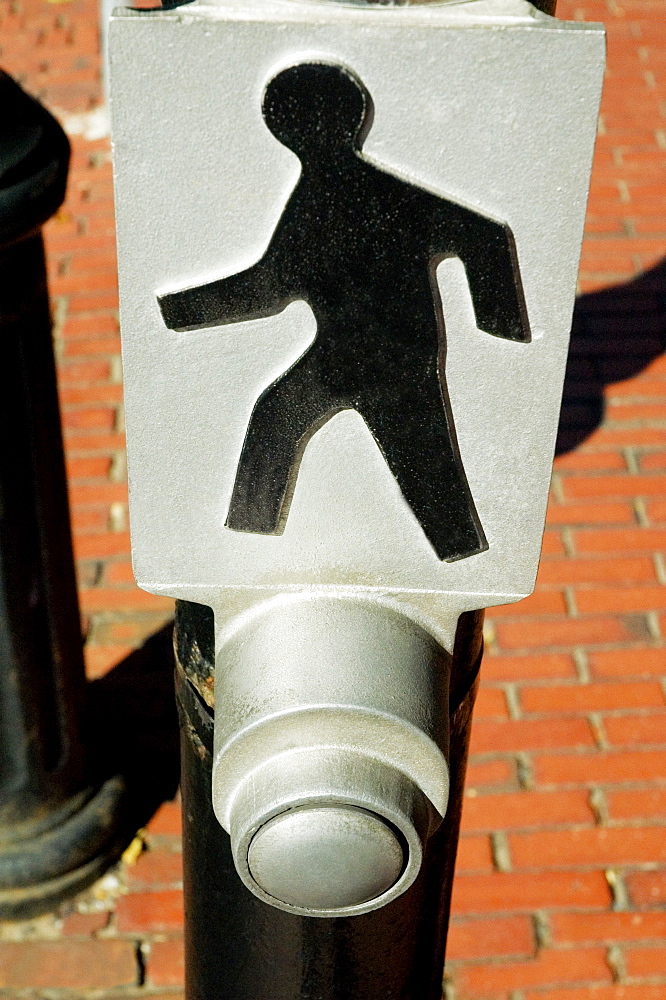 High angle view of a pedestrian crossing sign, Boston, Massachusetts, USA