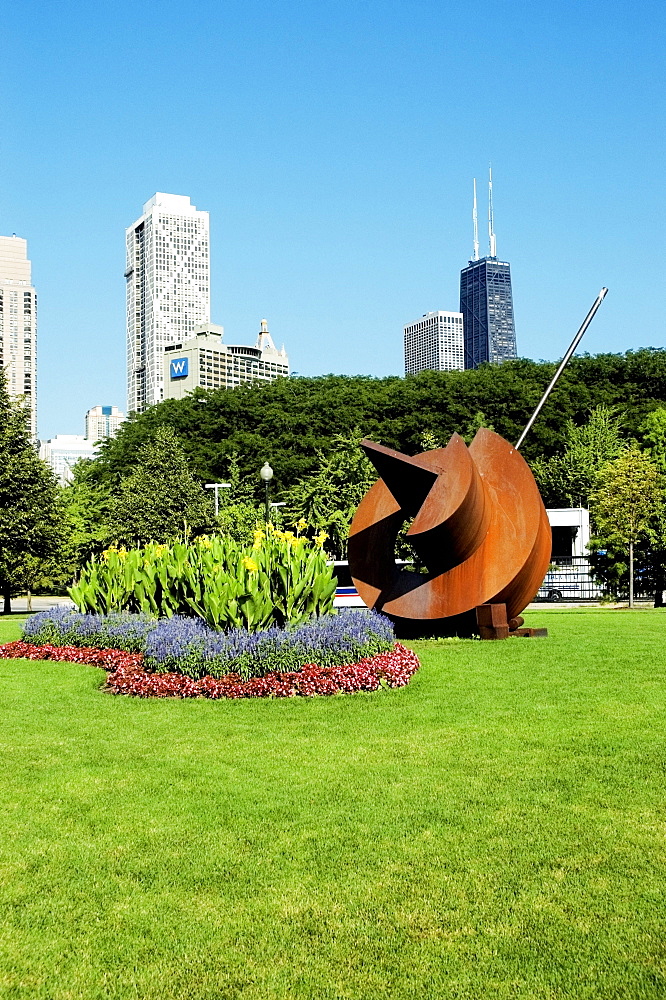 Sculpture displayed in a park, Gateway Park, Chicago, Illinois, USA