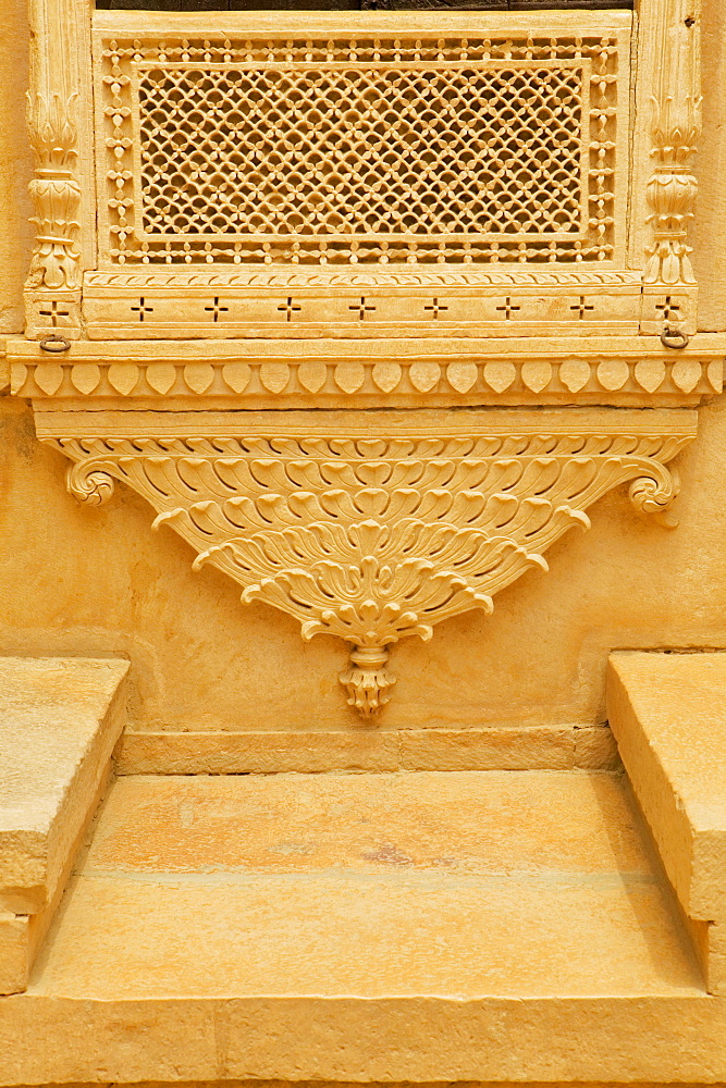 Caved wall of a palace, Rajmahal, Jaisalmer, Rajasthan, India