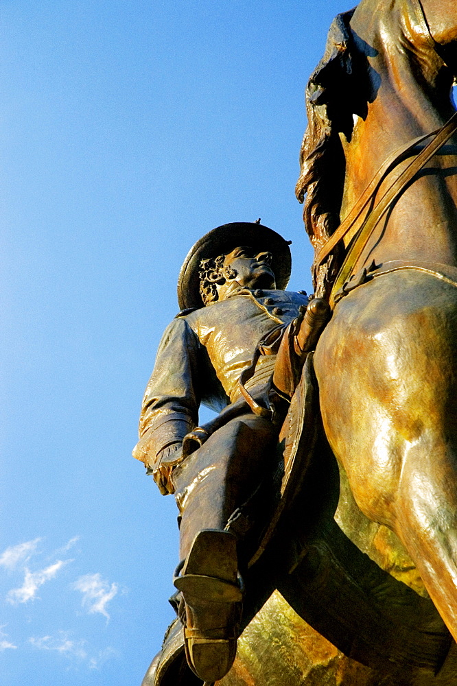 Low angle view of the statue of a man on a horse, Paul Revere Statue, Boston, Massachusetts, USA