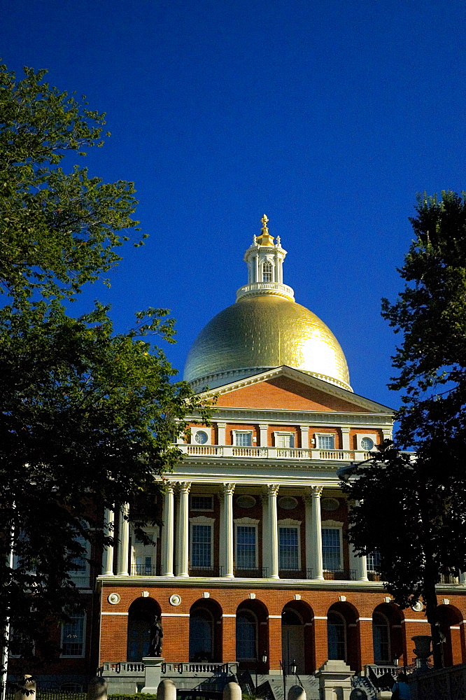 Facade of a building, State House, Boston, Massachusetts, USA