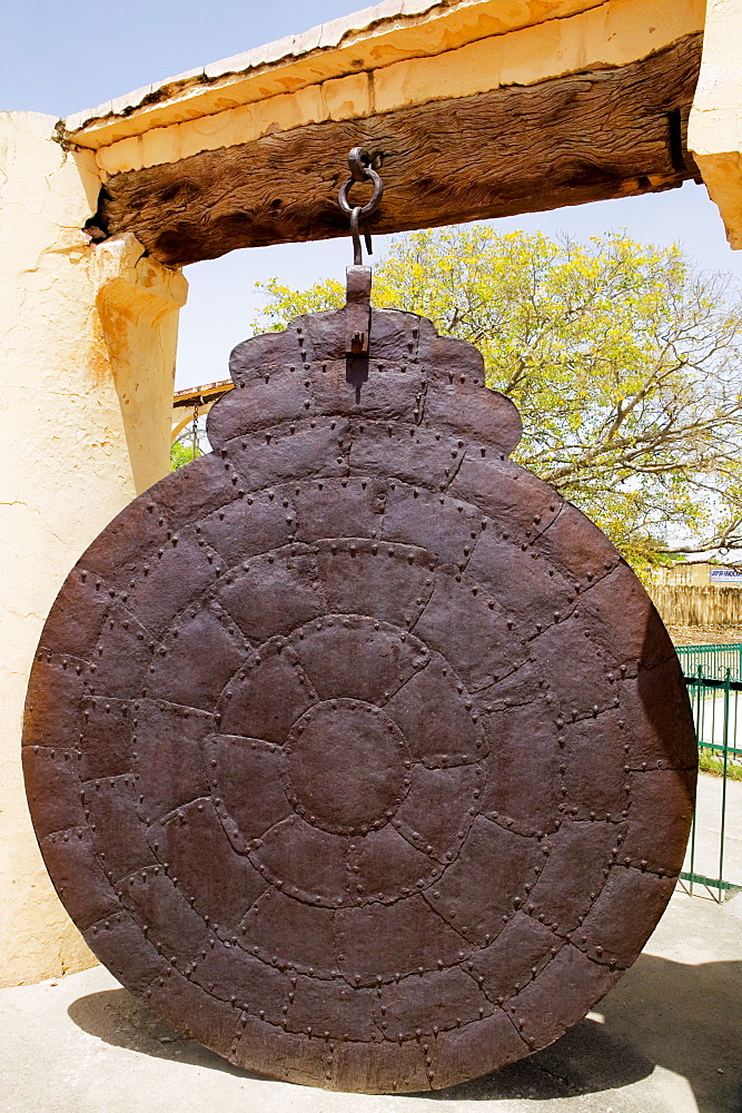 Close-up of a metal gong, Jantar Mantar, Jaipur, Rajasthan, India