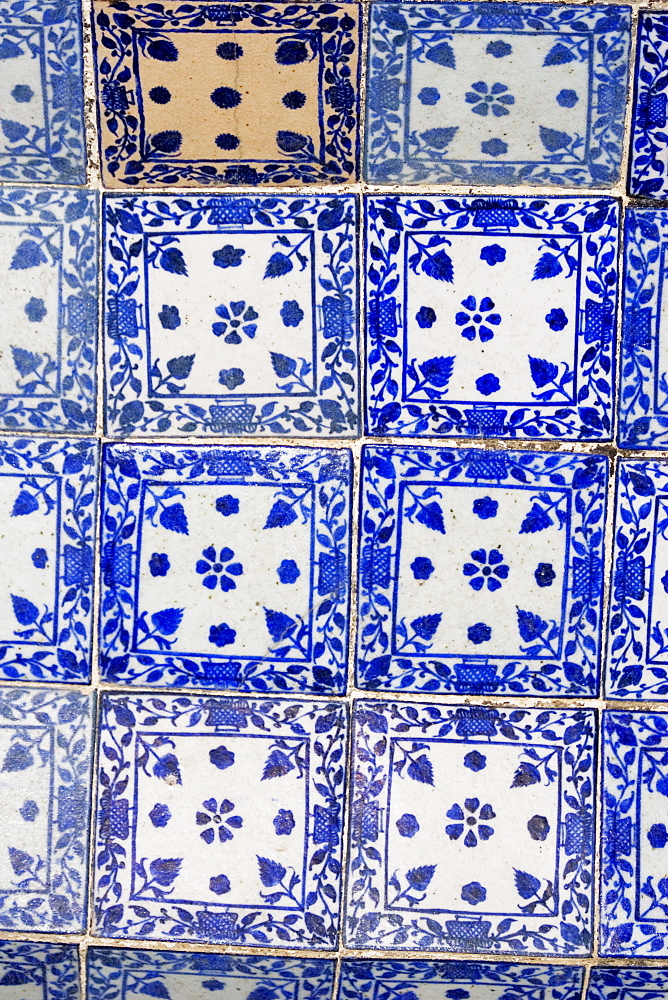 Close-up of tiles on the wall of a fort, Jaisalmer, Rajasthan, India