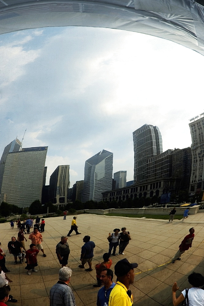 Low angle view of a skyscrapers in a city, Cloud Gate sculpture, Chicago, Illinois, USA