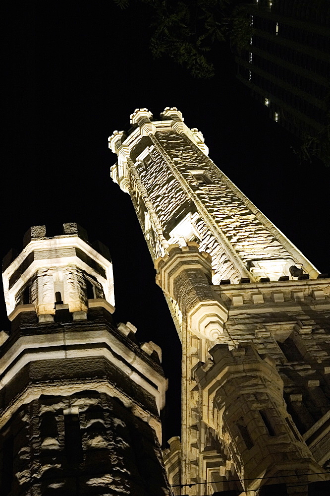 Low angle view of towers at night, Water Tower, Chicago, Illinois, USA