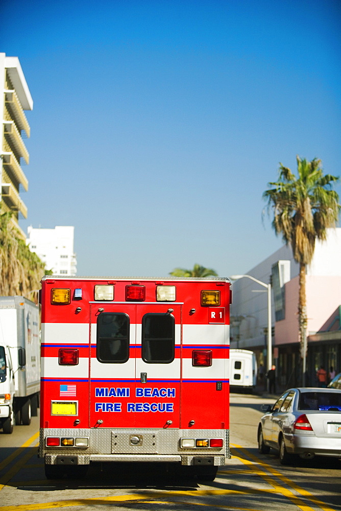 Fire engine on the road, Miami, Florida, USA