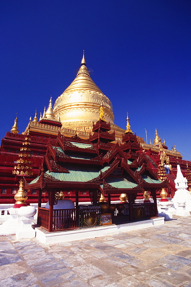 Low angle view of a pagoda, Shwedagon Pagoda, Bagan, Myanmar