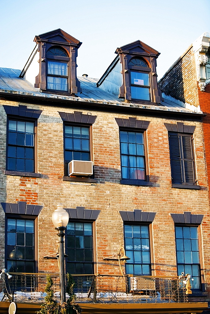 Low angle view of colonial house in M Street, Georgetown, Washington DC, USA,