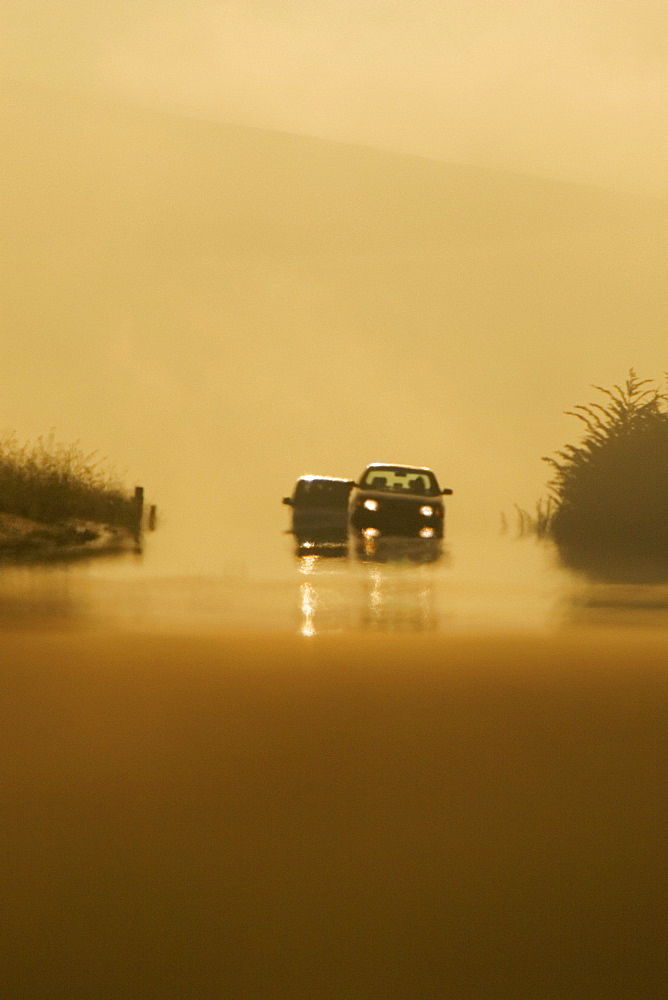 Two cars moving on a road