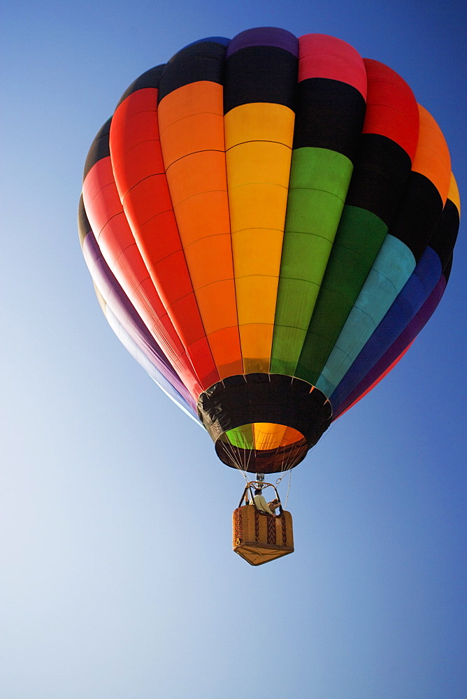 Low angle view of a hot air balloon flying in the sky