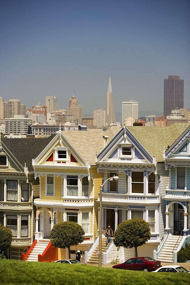 Facade of townhouses, San Francisco, California, USA