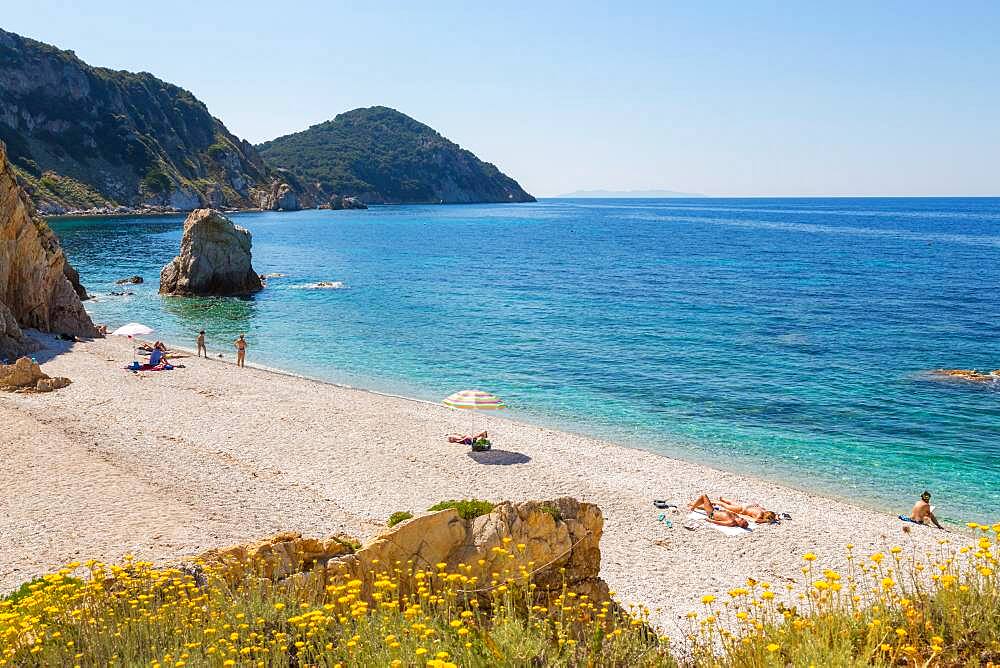 Acquaviva beach and coastline near Portoferraio on the Isle of Elba, Italy