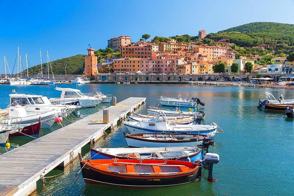 Village of Rio Marina, harbour and moorings on the Island of Elba, Italy