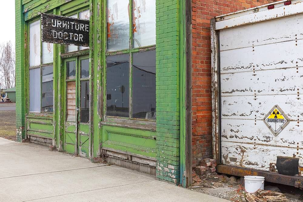 Abandoned business, Furniture Doctor sign above front door