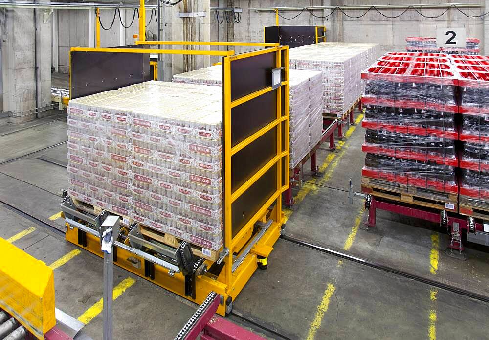 Warehouse, cartons and boxes of beer