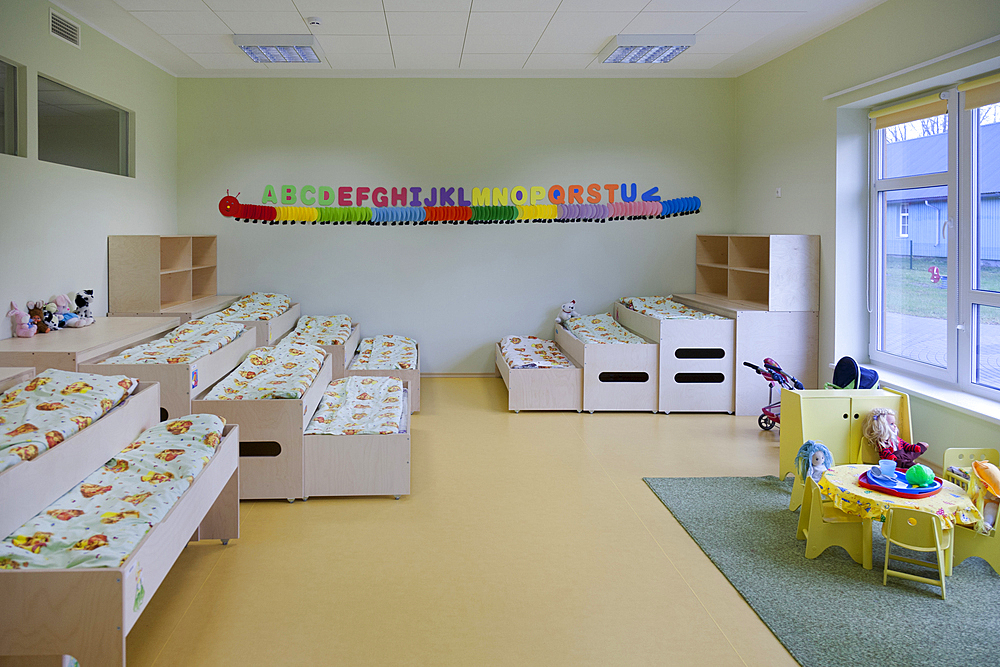 Day care nursery or pre-school kindergarten, bedrooms for nap time, pull out bunks