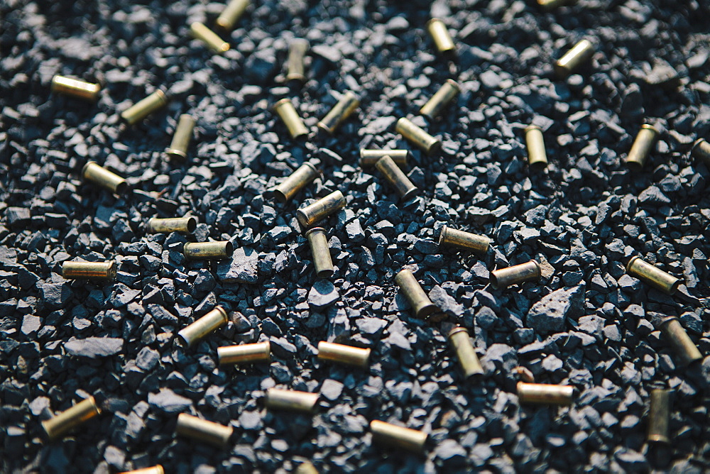 Discarded bullet shells on the ground, Washington state, USA