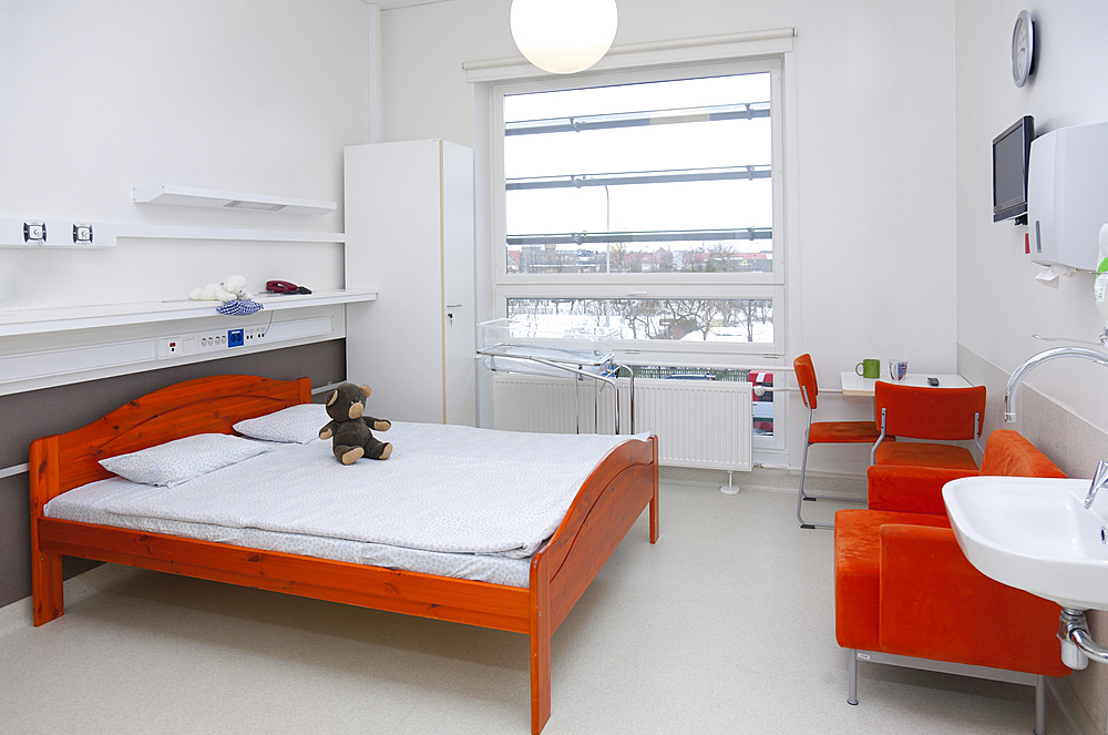 A patient room in a modern hospital.