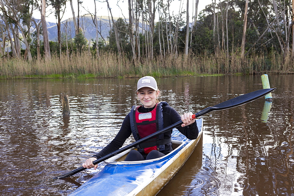 Teenage girl kayaker on the Klein River, Klein River, South Africa