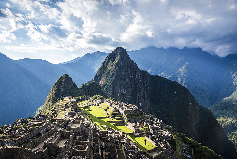 Machu Picchu, the Inca citadel high in the Andes, above the Sacred Valley, plateau with buildings and terraces, Machu Picchu, Peru