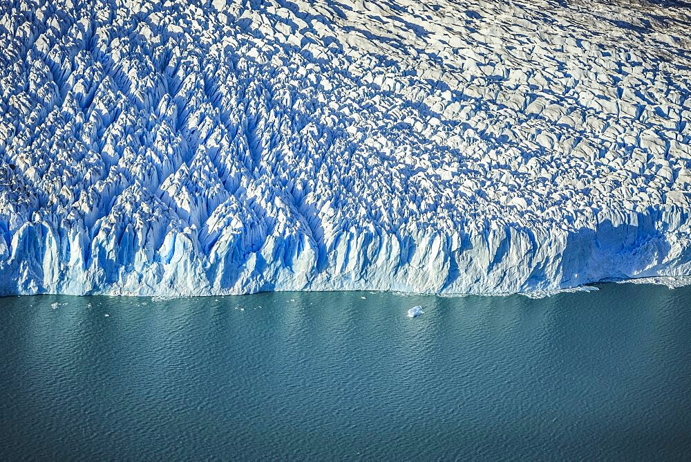 The Perito Moreno Glacier, aerial view of the glacier terminus and the waters of the ocean.